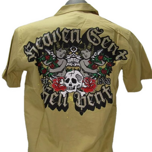 NEW WATSON Mens Work Shirt Tan Beige Hell Bent Button Down Short Sleeve Size S